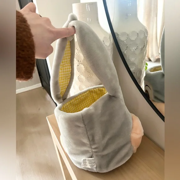 Disney Store Thumper Plush Easter Basket Bunny Ears Yellow Checkered Lined - Picture 2 of 7